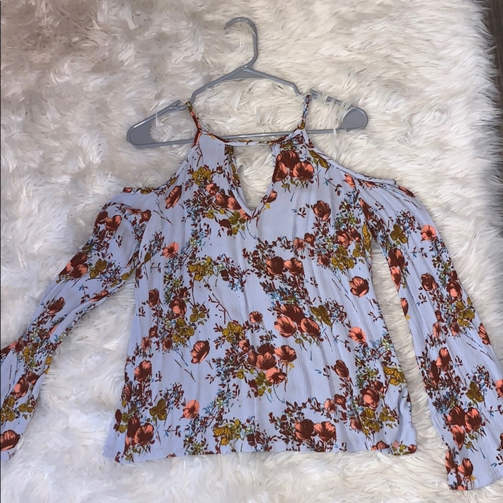 Blue floral cold shoulder long sleeve
